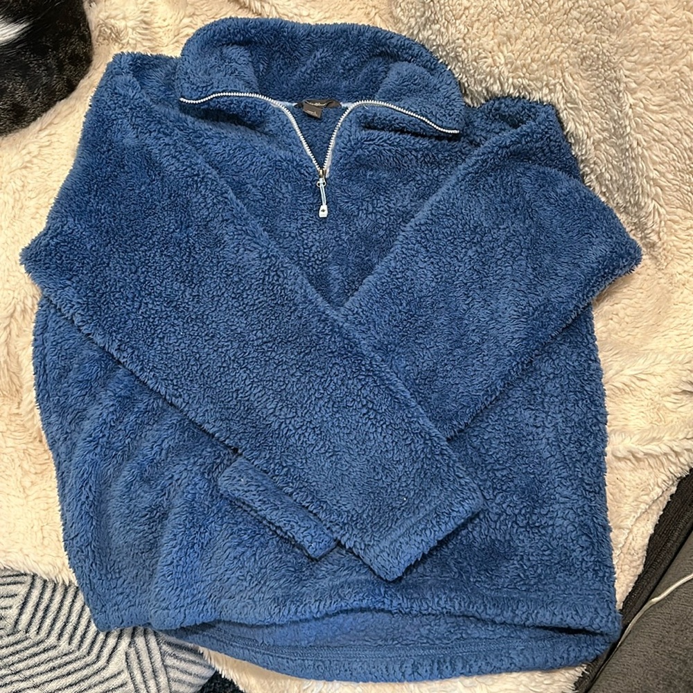 1/4 zip blue plush fleece